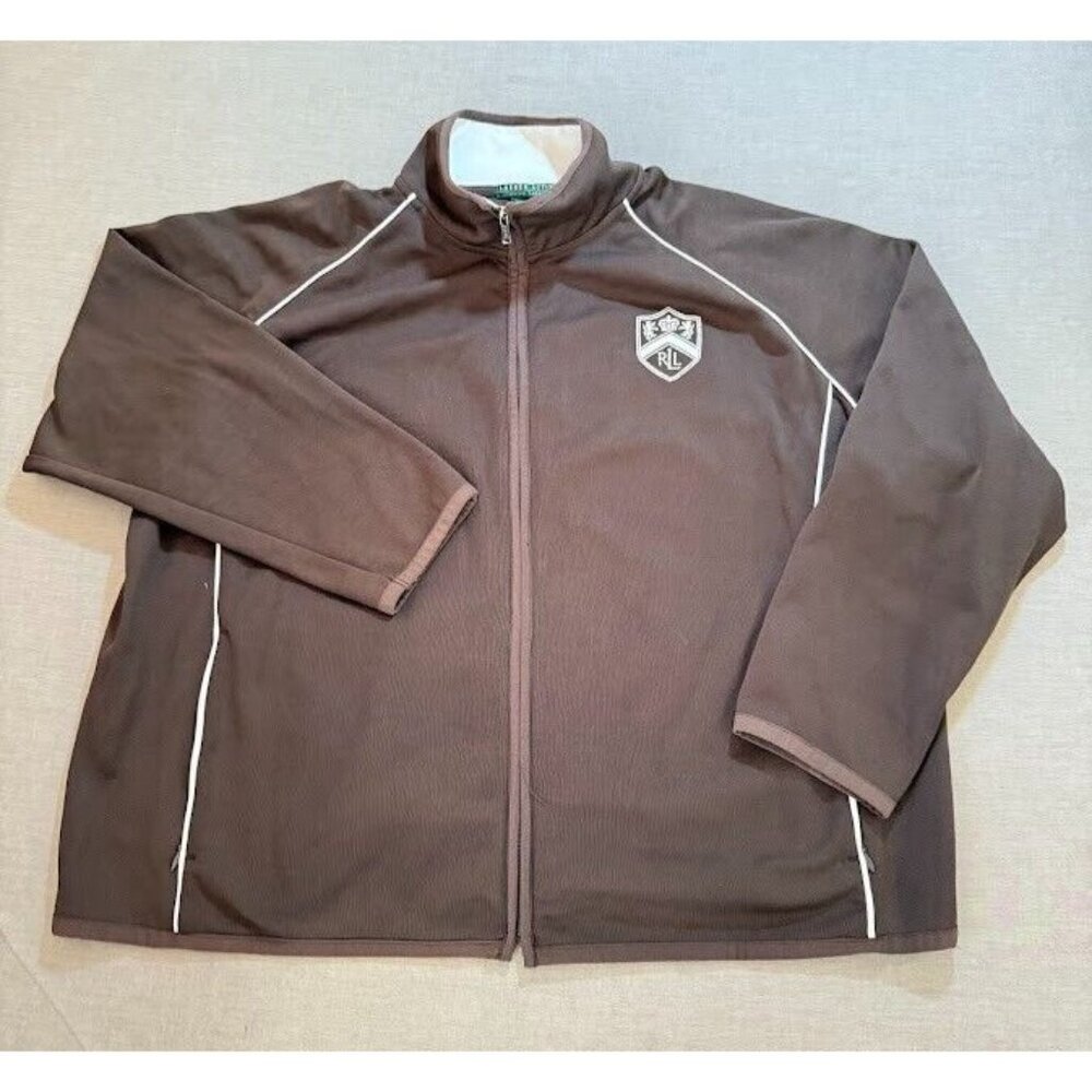 Lauren‎ Ralph Lauren Track Jacket Womens 3X Brown Crested Zip Long Sleeve.